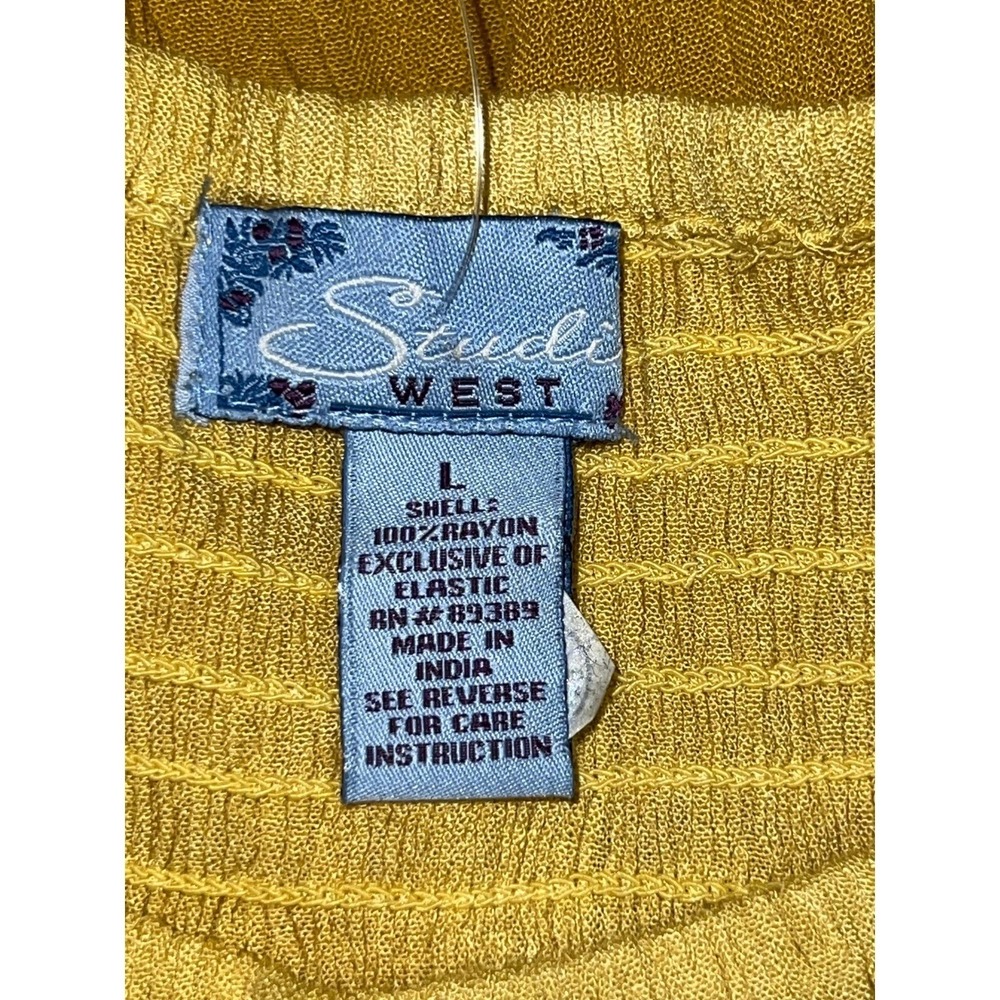 New Studio West Yellow Ombre Peasant Blouse Smocked Neck Balloon Sleeve Large L - Picture 8 of 9